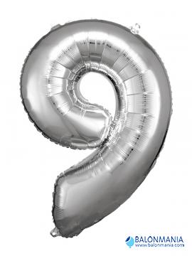 SuperShape Number 9 Silver Foil Balloon L34 Packaged 63cm x 86cm