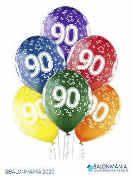 Balon 90 rojstni dan, lateks (6 kom)