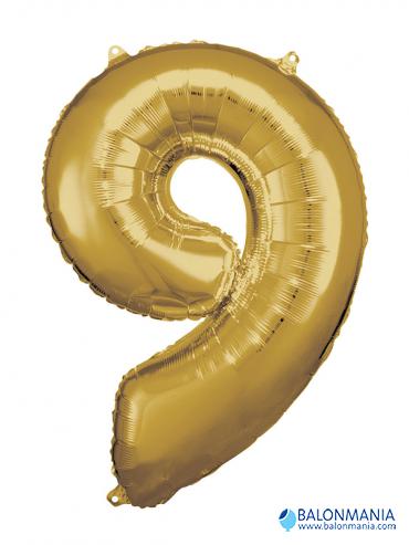 SuperShape Number 9 Gold Foil Balloon L34 Packaged 63cm x 86cm