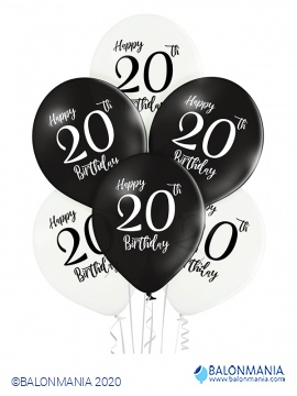 Balon 20 rojstni dan, lateks (6 kom)